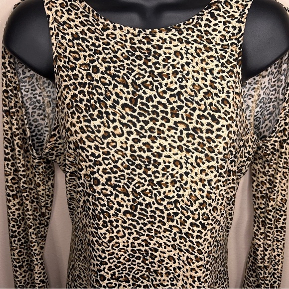 Size 8/10 Leopard Print Dress Long Sleeve Cold Shoulder Style Goth Retro Punk - Picture 3 of 13